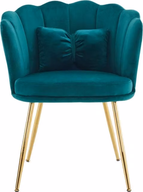 Poltrona Design Moderna VIPhome in Velluto Verde con Gambe in Metallo Dorato, L: 62 cm, P: 54 cm, H: 43 cm