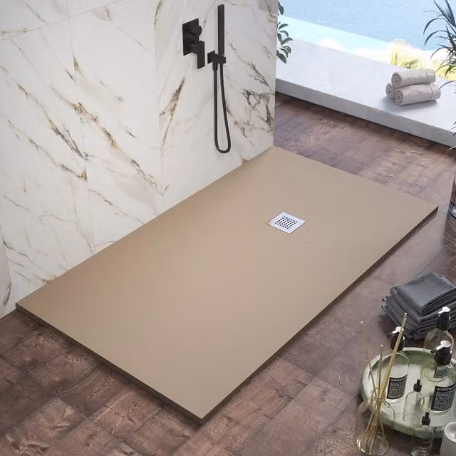 Piatto doccia rettangolare Kos in marmoresina marrone effetto pietra antiscivolo L: 120 cm, P: 90 cm
