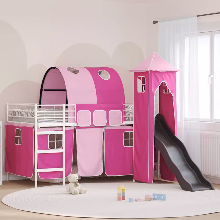 Letto a castello per bambini vidaXL in metallo Bianco e Rosa L/P/H: 200 x 100 x 205 cm