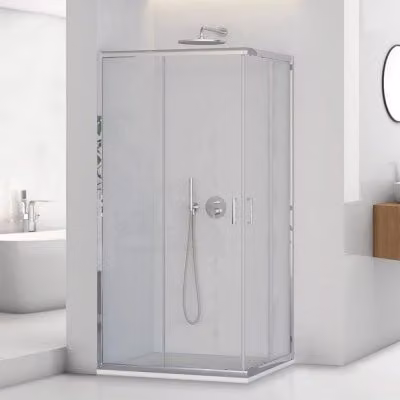 Box doccia angolare Tay INBAGNO con doppio sistema scorrevole in vetro trasparente L/P/H: 70 x 90 x 195 cm