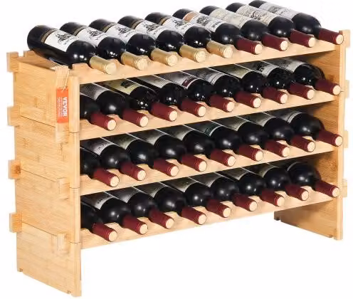 Portabottiglie VEVOR in bambù marrone con 4 ripiani impilabili per 36 bottiglie, struttura freestanding per bar ed enoteca