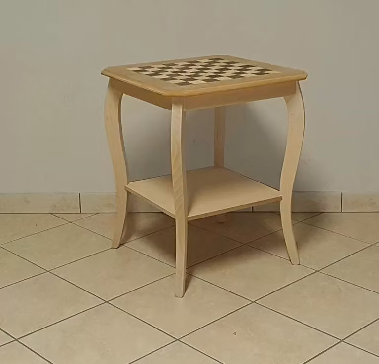 Tavolino quadrato scacchiera in legno grezzo Mobili 2G L/P/H: 50 x 50 x 63 cm