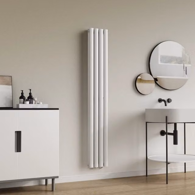Termosifone a pannello doppio con elementi tubolari neu.haus, colore bianco, H: 160 cm, L: 24 cm