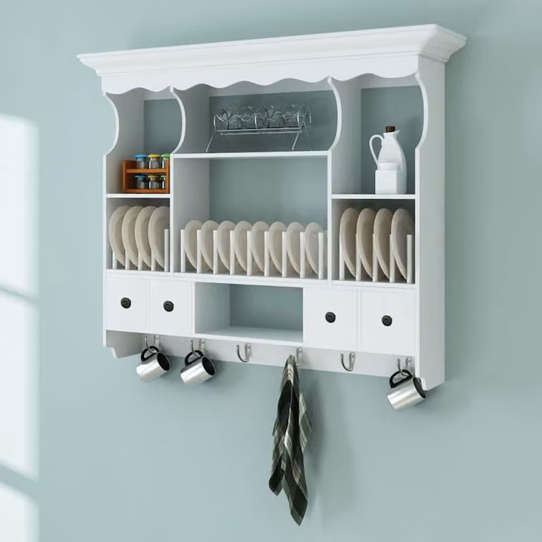 Pensile da cucina vidaXL in legno bianco con ripiani interni e porta bicchieri, L: 90,5 cm, H: 70,3 cm, P: 22,5 cm