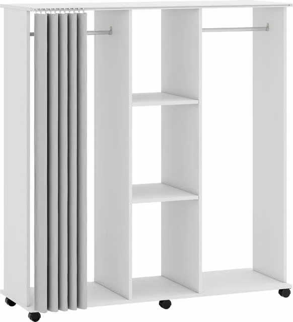 Armadio Appendiabiti e Mobile Contenitore HOMCOM in Legno con Ruote, Bianco, L 120 x P 40 x H 128 cm