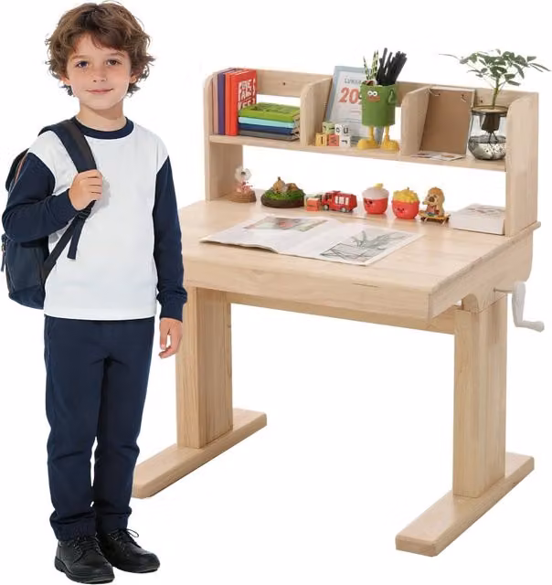 Scrivania per bambini SINGULARTY regolabile in altezza con piano inclinabile e finitura in legno marrone