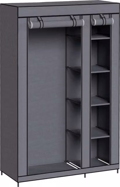 Armadio in tessuto HOMCOM con barra appendiabiti e ripiani, grigio, L: 110 cm, P: 45 cm, H: 175 cm