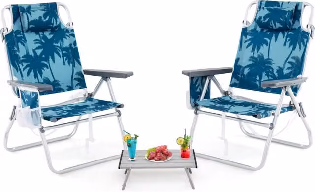 Set di sedie da giardino pieghevoli con tavolino laterale blu scuro per picnic all'aperto