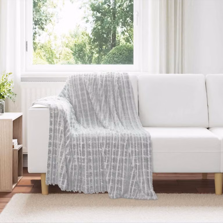 Set di 6 coperte in pile vidaXL grigie, morbide e facili da curare, L 150 cm x P 130 cm