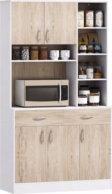 Credenza Multifunzione HOMCOM in Legno per Cucina e Soggiorno, Stile Moderno con Cassetti e Vani Aperti, Bianco, L 100 x P 39 x H 181,5 cm