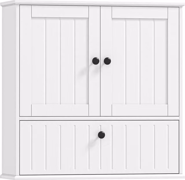 Mobiletto da parete HOMCOM bianco con 3 ante e ripiani regolabili per bagno, soggiorno o ingresso, L: 60 cm, P: 19.5 cm, H: 60 cm