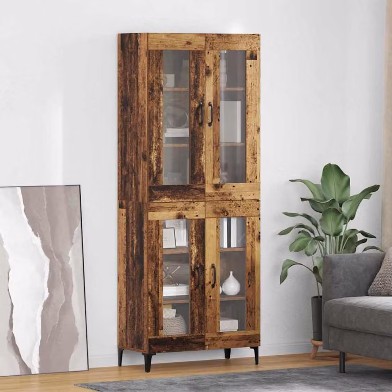 Credenza moderna vidaXL in legno e metallo marrone con ante in vetro per soggiorno L: 69,5 cm, P: 34 cm, H: 180 cm