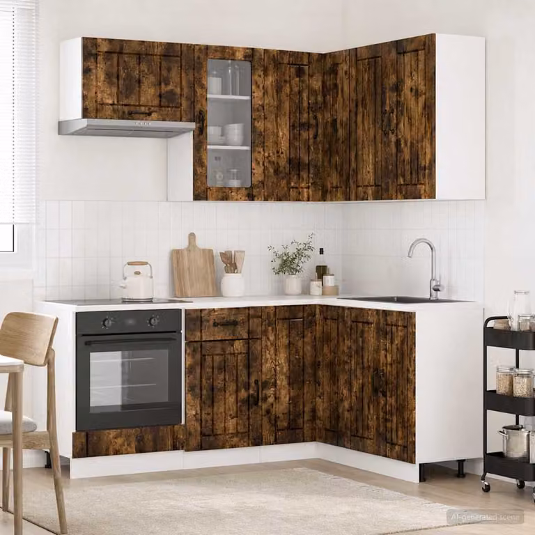 Unità Cucina vidaXL LUCCA 8 Pezzi in Rovere Fumo e Legno Ingegnerizzato Marrone