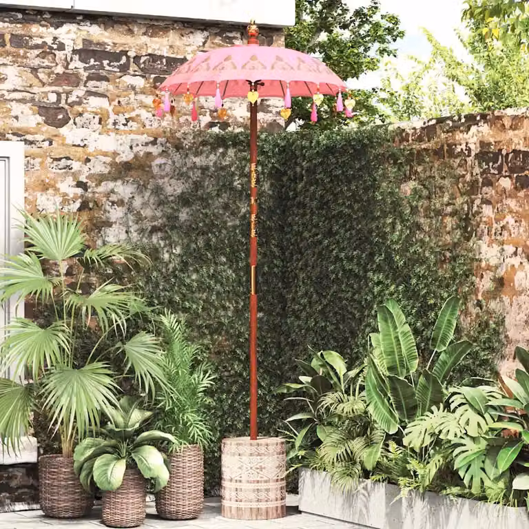 Ombrello balinese con base vidaXL, Rosa, L/P/H: 95 x 95 x 260 cm