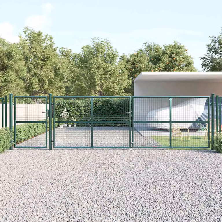 Cancello da giardino a doppia anta vidaXL in acciaio zincato verde L: 500 cm, H: 125 cm