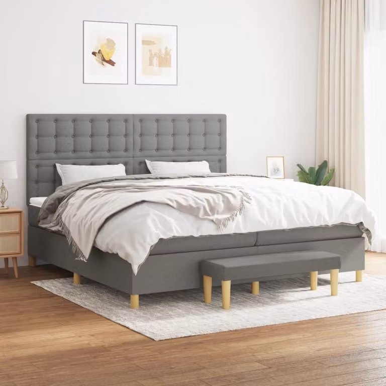 vidaXL Letto Ibrido Moderno con Struttura Imbottita e Testiera in Grigio e Bianco L/P/H: 200 x 200 x 128 cm