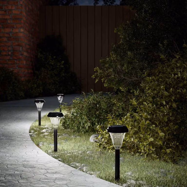 Set di 12 luci solari LED vidaXL bianche per percorsi da giardino con picchetti e sensore crepuscolare