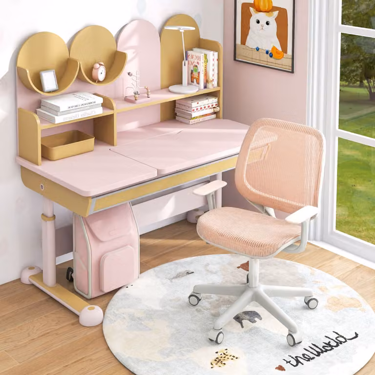 Sedia da scrivania girevole per bambini Costway con altezza regolabile e braccioli morbidi, colore rosso