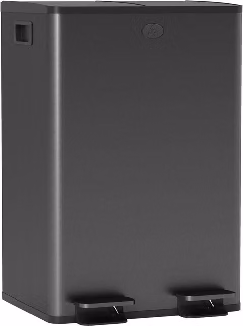 Bidone da cucina HOMCOM con 2 scomparti da 28 L in acciaio inossidabile e coperchio soft close, colore nero, L: 45,8 cm, P: 36 cm, H: 67,6 cm