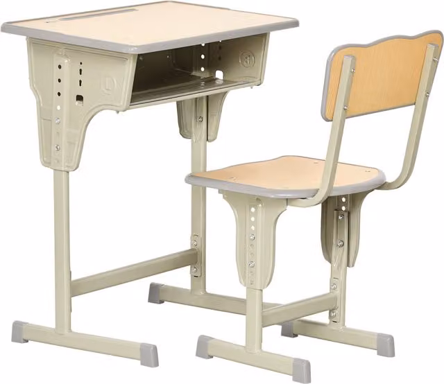 Set scrivania con sedia per bambini HOMCOM, banco scuola regolabile in altezza con piano in MDF e struttura in metallo, design minimalista per cameretta, disponibile in beige, marrone o bianco