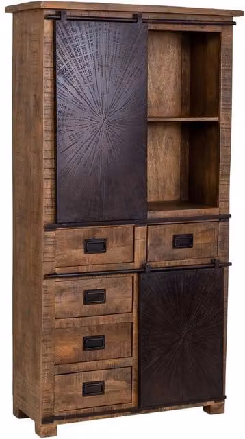 Armadio Wanderlust Deco in legno di mango e metallo stile industrial con ante scorrevoli, colore marrone e nero, L: 100 cm, P: 42 cm, H: 190 cm