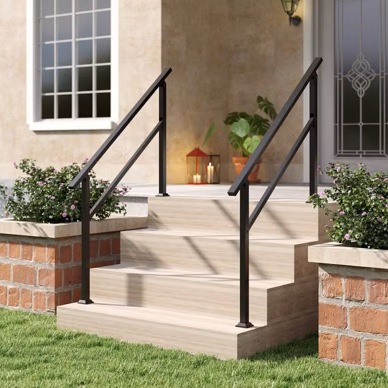 Set di 2 ringhiere di sicurezza per scale Costway in metallo nero con kit di installazione per terrazza e corrimano per 0-4 gradini