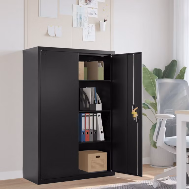 Armadio Classificatore vidaXL Nero in Metallo con Ante a Battente e Ripiani Regolabili L: 90 cm, P: 40 cm, H: 140 cm