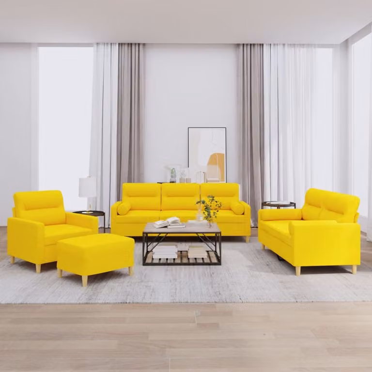 vidaXL Set di Divani Moderno 4 Pezzi in Tessuto Giallo con Cuscini e Ottoman