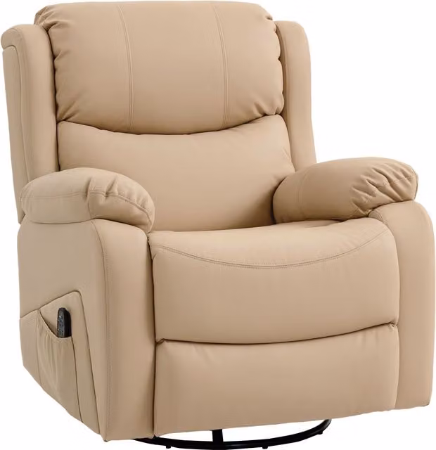 Poltrona Relax Reclinabile HOMCOM con Massaggio, Riscaldamento e Poggiapiedi, Beige, H 100 x L 87 x P 97 cm