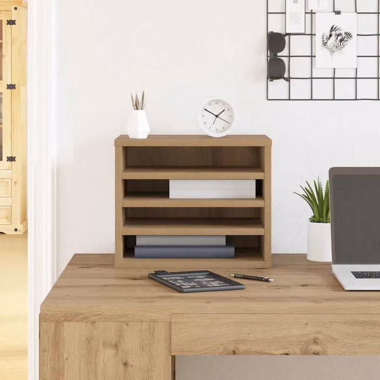 Organizzatore da scrivania vidaXL in legno marrone, vassoio porta lettere, L: 36 cm, P: 26 cm, H: 29,5 cm