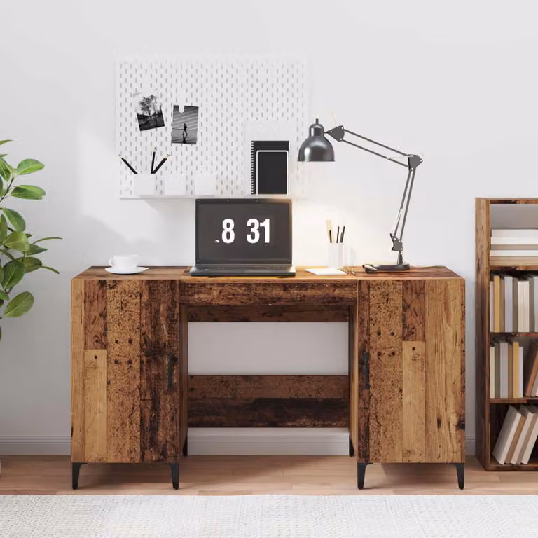 Scrivania da ufficio vidaXL in legno e metallo, stile minimalista, L/P/H: 140 x 50 x 75 cm