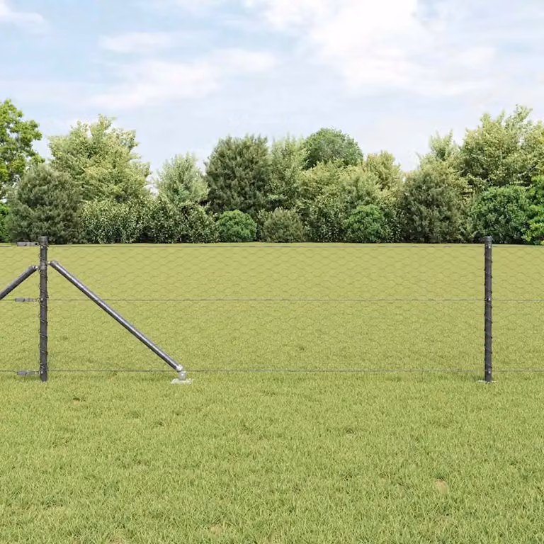 Recinzione esagonale con palo vidaXL in acciaio e PVC grigio, L: 100 m, H: 0,6 m