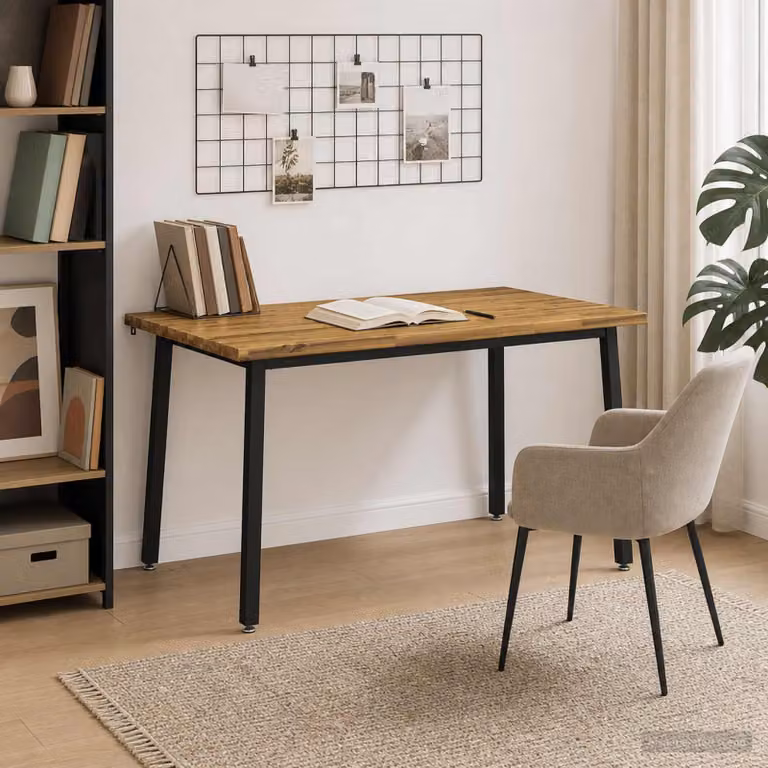 vidaXL Tavolo da pranzo moderno rettangolare in legno di acacia con bordo vivo L: 140 cm, P: 90 cm, H: 75 cm