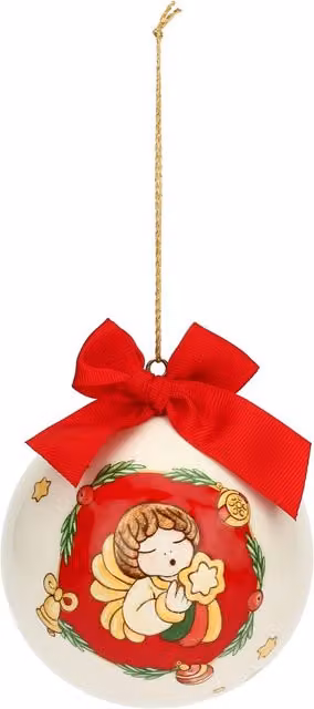 Pallina di Natale Thun in porcellana bianca con decorazione angeli e motivi floreali