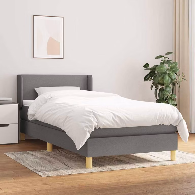 vidaXL Letto Ibrido con Giroletto a Molle e Materasso in Tessuto Grigio e Bianco, L/P/H: 90 x 200 x 88 cm