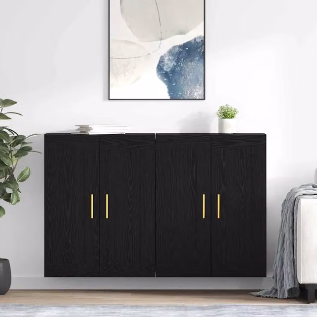 Set di 2 mobili a muro moderni vidaXL in rovere nero con ante a battente e ripiani interni, L/P/H: 69,5 x 34 x 90 cm