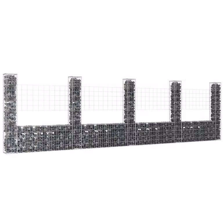 Cesto Gabbione a U vidaXL in metallo grigio con 5 pali in ferro L: 500 cm, P: 20 cm, H: 150 cm