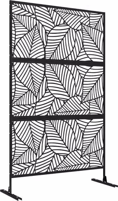 Paravento da esterno in metallo nero decorativo con motivi vegetali Zephmum L: 122 cm, P: 45 cm, H: 198 cm