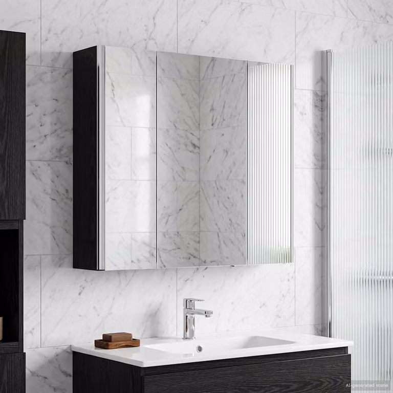 Mobiletto per specchio da bagno vidaXL moderno con illuminazione LED e specchio su porta, Nero