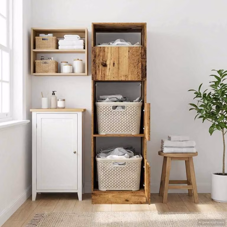 Mobile da lavanderia vidaXL in legno rovere marrone con ante a battente L/P/H: 50 x 68 x 162 cm