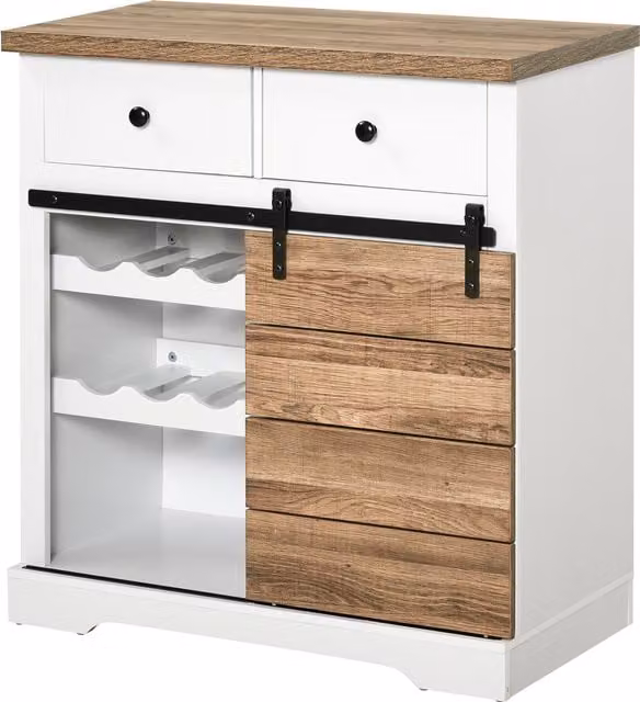 Credenza Multiuso Rustica HOMCOM con 2 Cassetti, Ripiani Aperti e Portabottiglie per Cucina e Soggiorno, L 80 x P 39 x H 86 cm