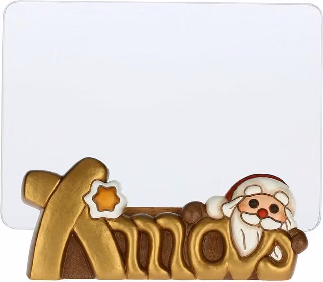 Portafoto Thun Babbo Natale multicolore in ceramica e plastica per decorazione da tavolo natalizia