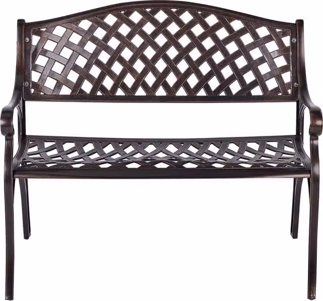 Panchina da giardino Beliani in alluminio marrone con braccioli stile vintage L: 160 cm, P: 56 cm, H: 87 cm