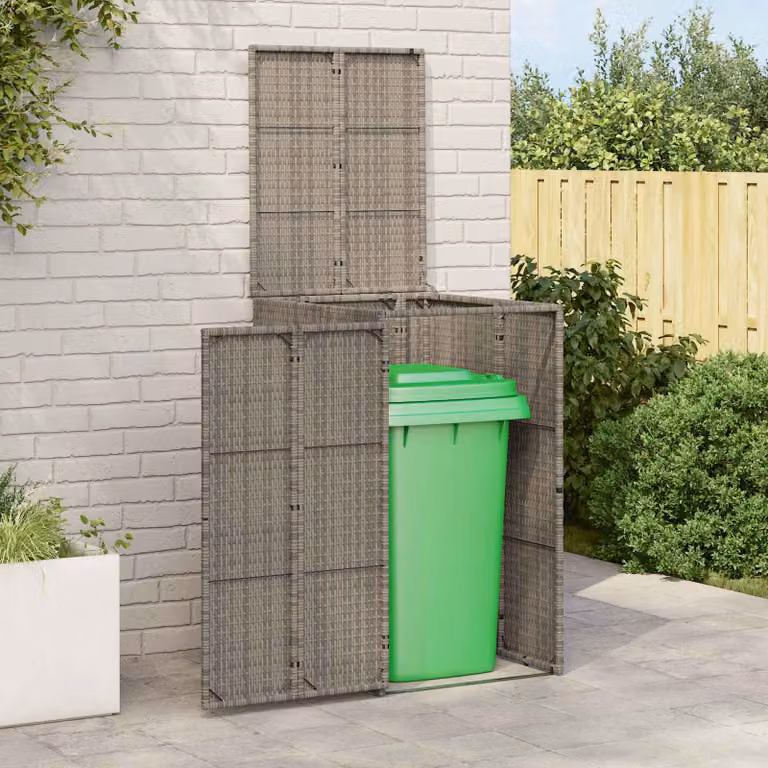 Cassa per spazzatura con coperchio vidaXL in plastica e rattan, Grigio, L 65 cm x P 80 cm x H 115 cm