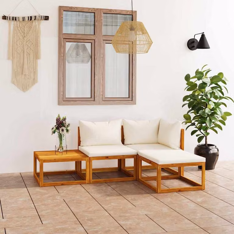 Set di Divani da Giardino vidaXL in Legno di Acacia con Cuscini Beige 4 Pezzi