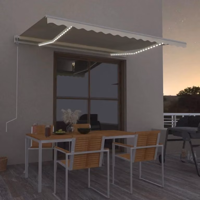 vidaXL Tenda Automatica con Sensore Vento, LED e Telecomando, Colore Crema, L: 450 cm, P: 350 cm