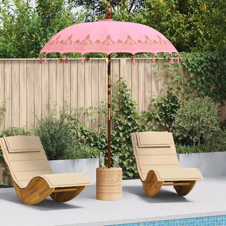 Ombrello balinese con base vidaXL, colore rosa, Ø 190 cm
