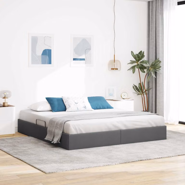 Letto ottomano vidaXL in tessuto grigio con base a sollevamento e struttura in metallo L: 160 cm, P: 200 cm, H: 280 cm