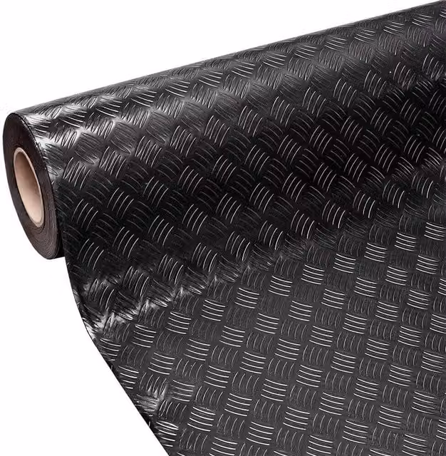 Tappeto in gomma copri pavimento EMMEVI nero con effetto lamiera, antiscivolo e isolante, L: 140 cm, P: 12 mt