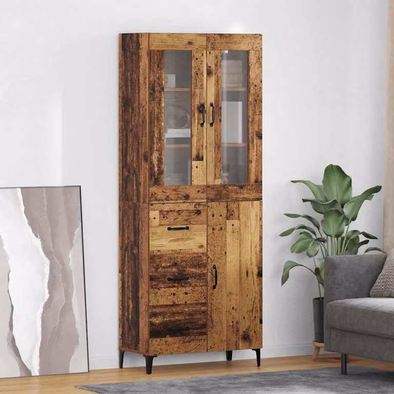 Credenza moderna vidaXL in legno marrone con ante in vetro per soggiorno L: 69,5 cm, P: 34 cm, H: 180 cm